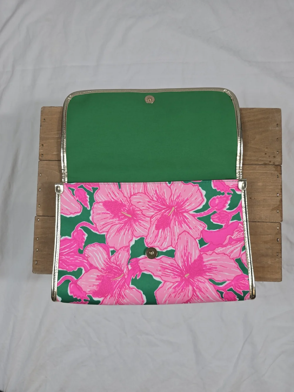 Pink Floral Fold-Over Clutch Handbag